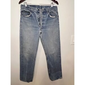 Vintage Levis 501 Light Wash Button Fly Straight Leg Denim Jeans Mens 29x29